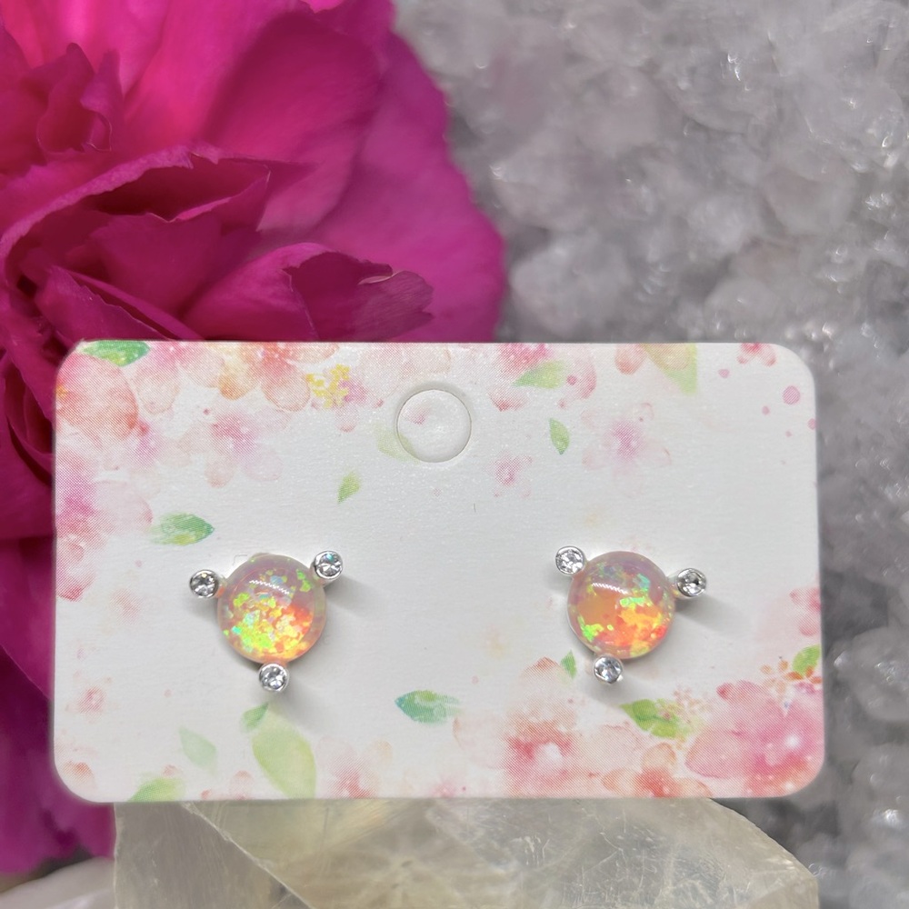 Opal CZ Stud Earrings 925